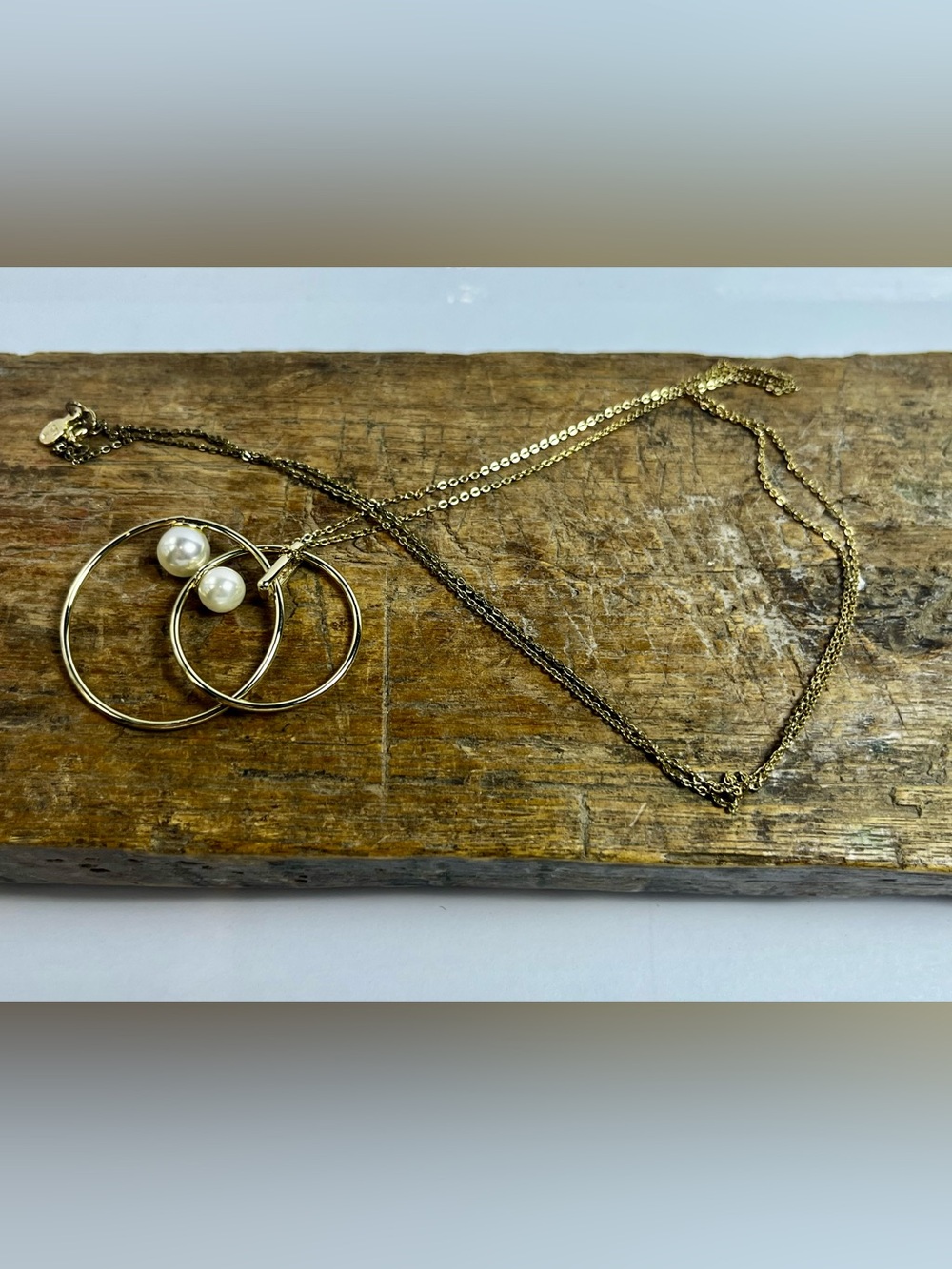 Gold Pearl Double Hoop Pendant Necklace